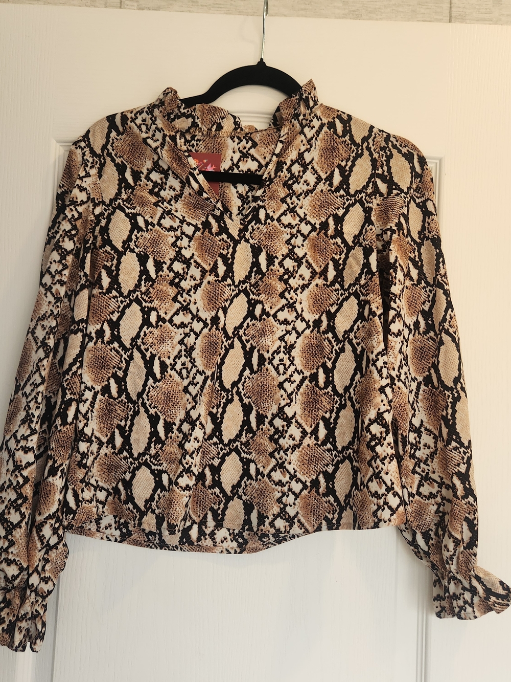 SHEIN Brown & Black Snake Print Long Sleeve Blouse XS EUC